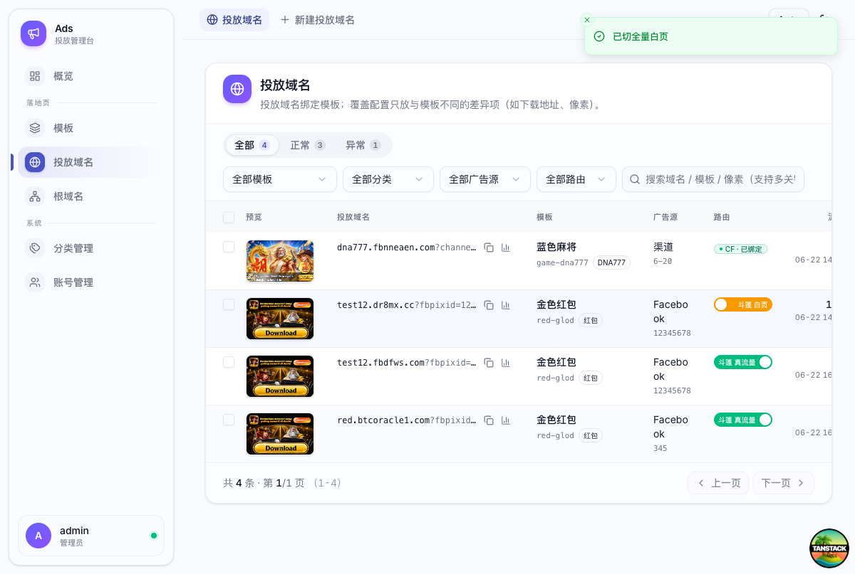 切换为全量白页后的列表状态